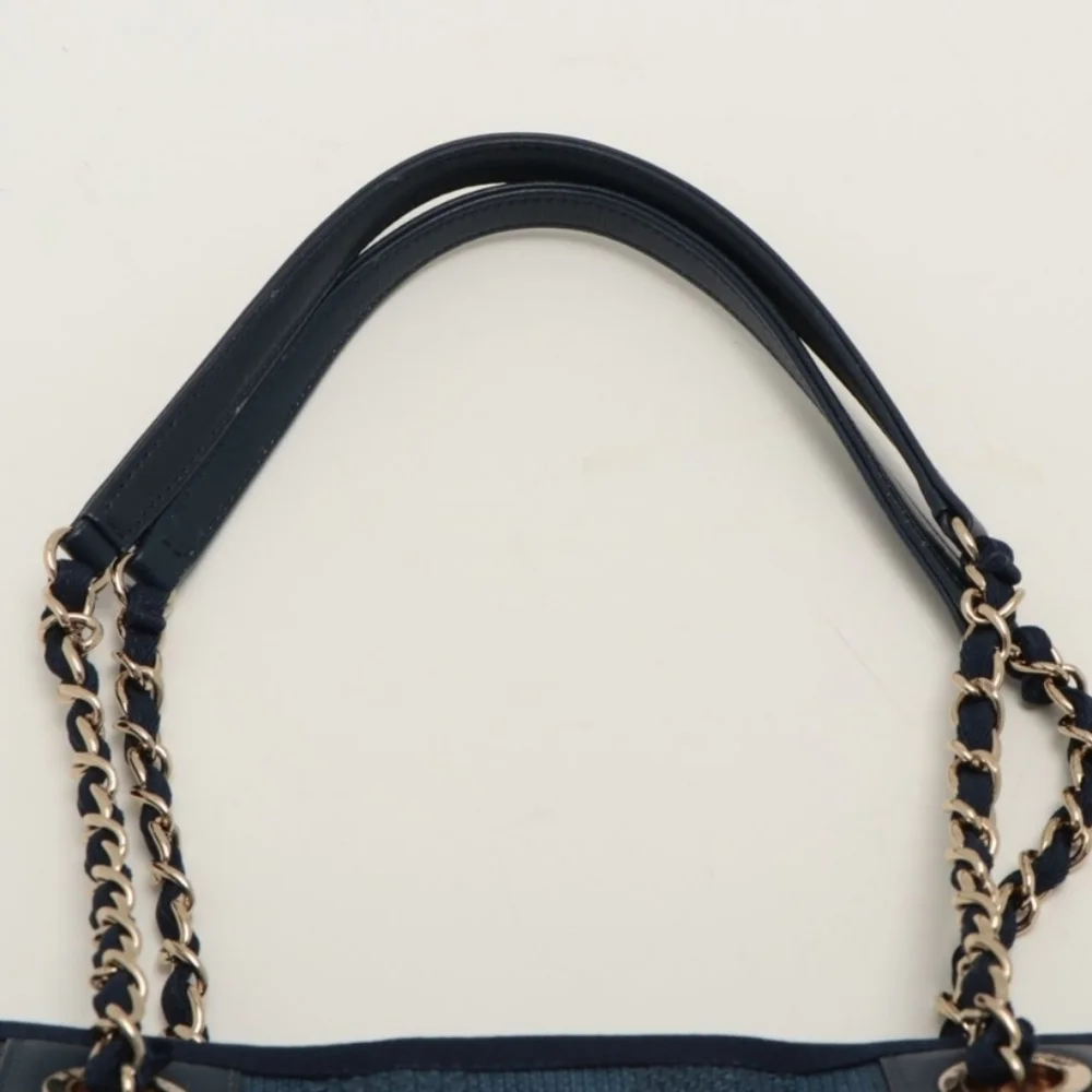 Chanel Mixed Fibers Striped Small Deauville Tote Navy Blue